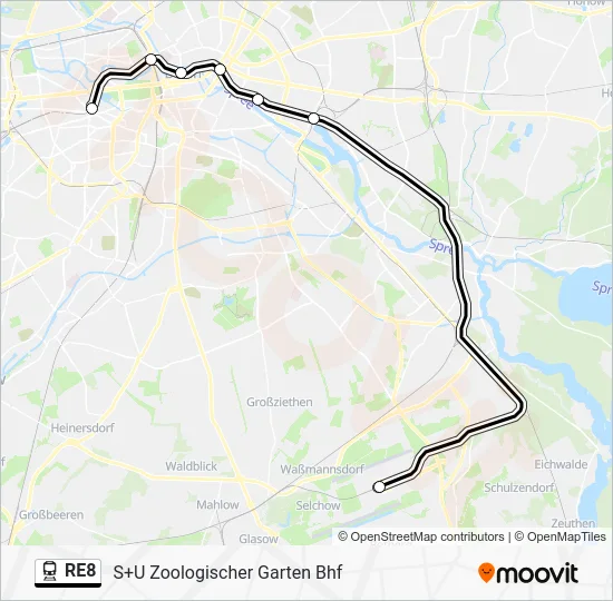 Поезд RE8: карта маршрута