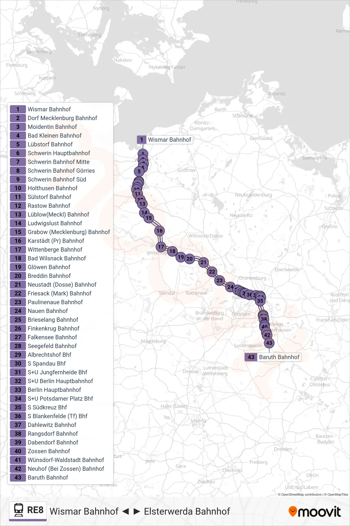 Linie RE8 (Bahn) Richtung Baruth Bahnhof: Route und Haltestellen auf der Karte