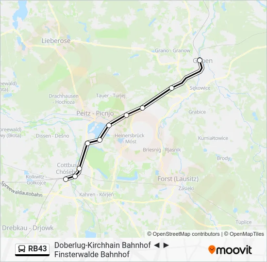 Автобус RB43: карта маршрута
