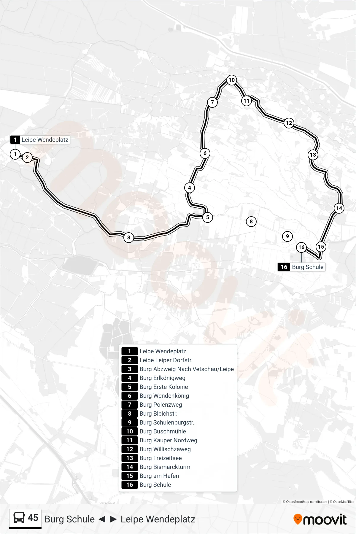 Linie 45 (Bus) Richtung Burg Schule: Route und Haltestellen auf der Karte