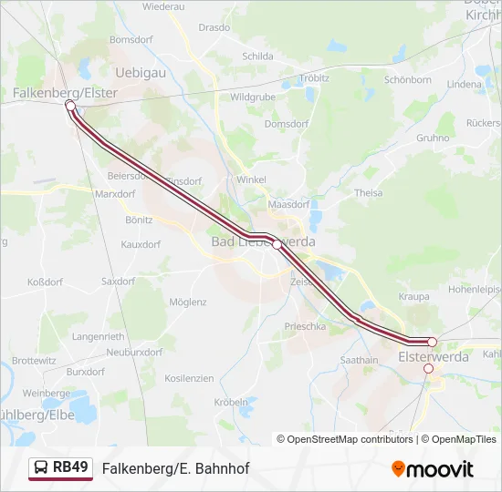 Автобус RB49: карта маршрута