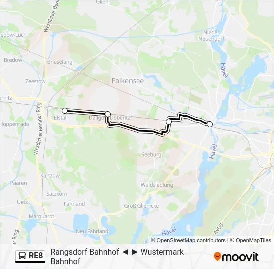 Автобус RE8: карта маршрута