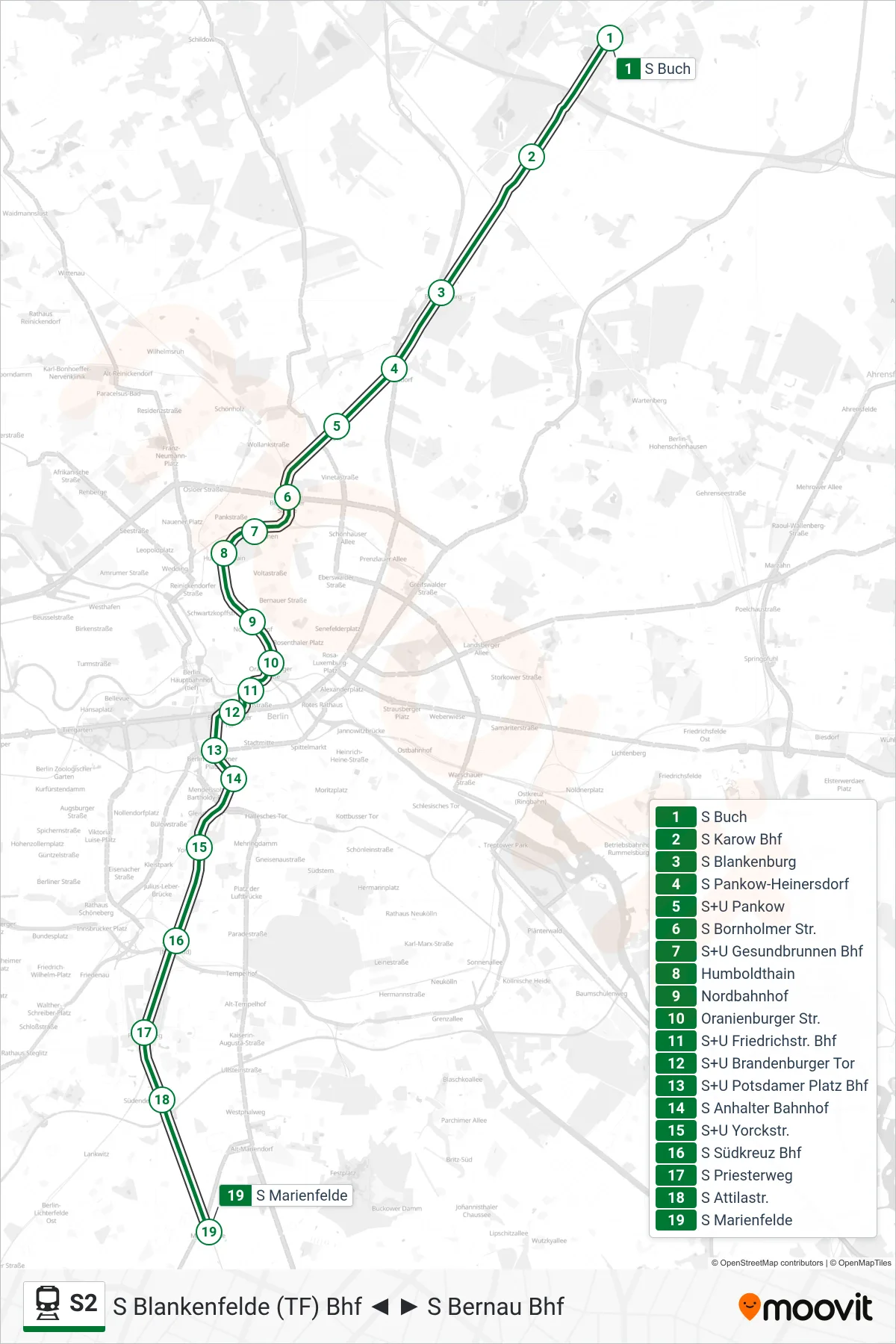 Linie S2 (Bahn) Richtung S Marienfelde: Route und Haltestellen auf der Karte