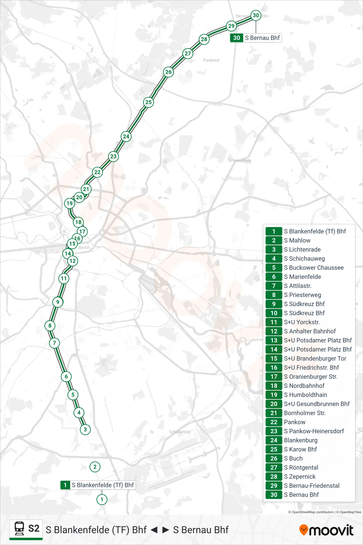 Linie S2 (Bahn) Richtung S Bernau Bhf: Route und Haltestellen auf der Karte