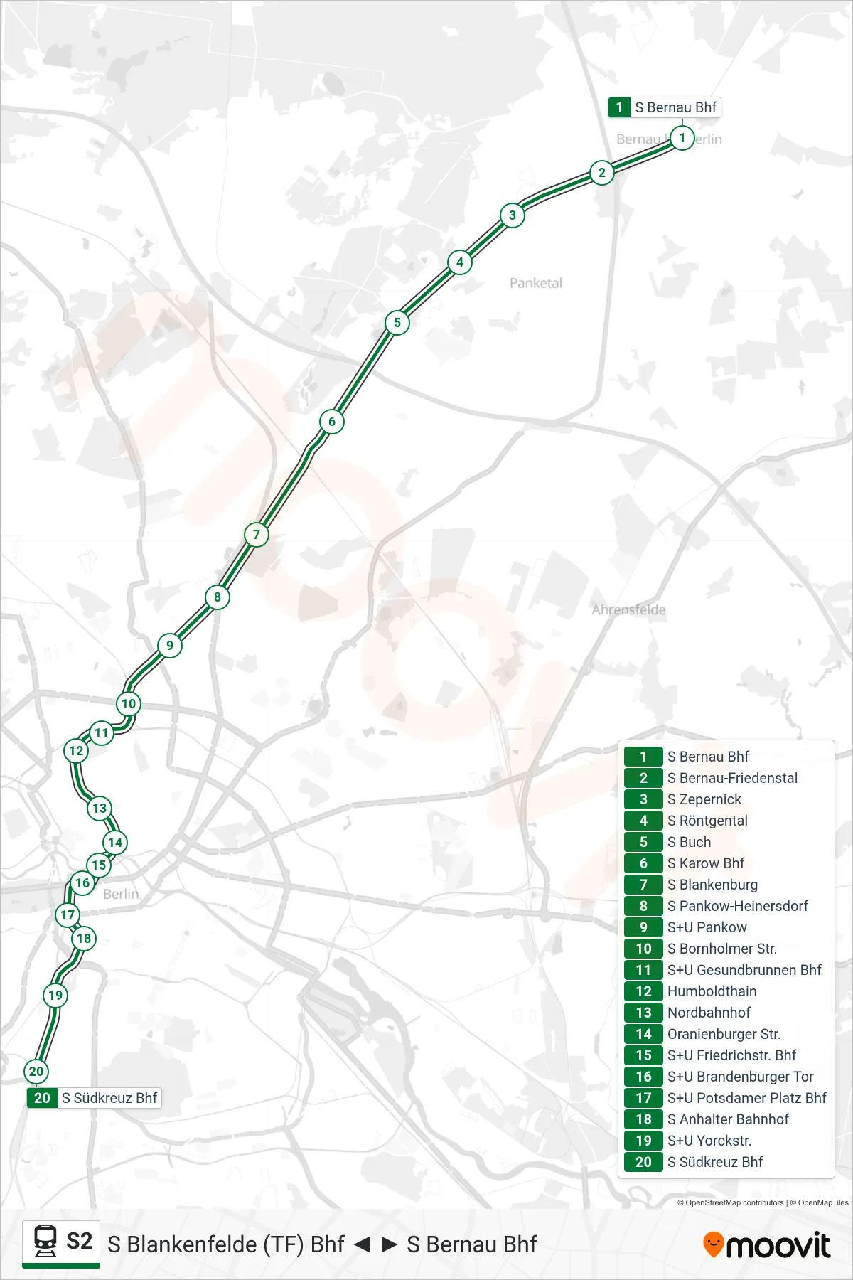 Linie S2 (Bahn) Richtung S Südkreuz Bhf: Route und Haltestellen auf der Karte