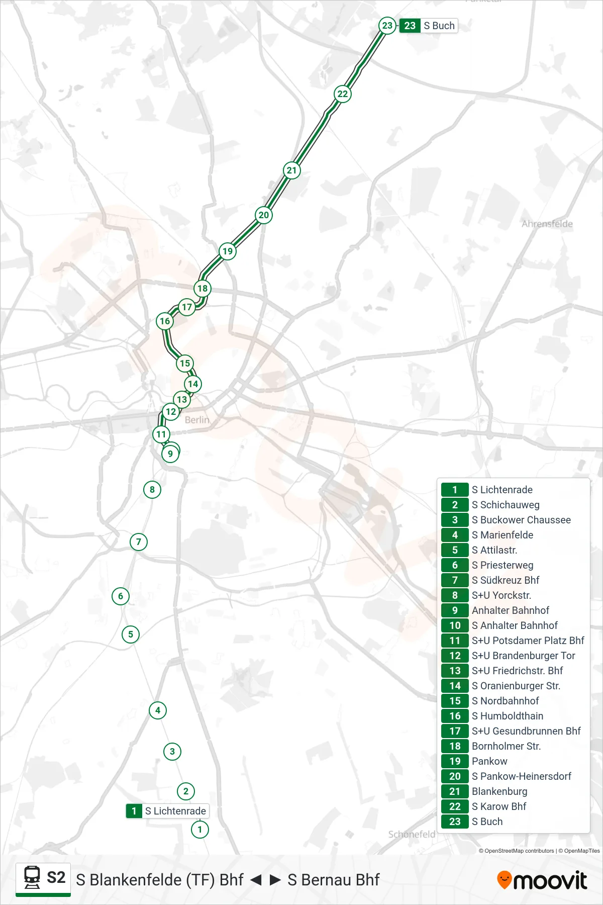 Linie S2 (Bahn) Richtung S Buch: Route und Haltestellen auf der Karte