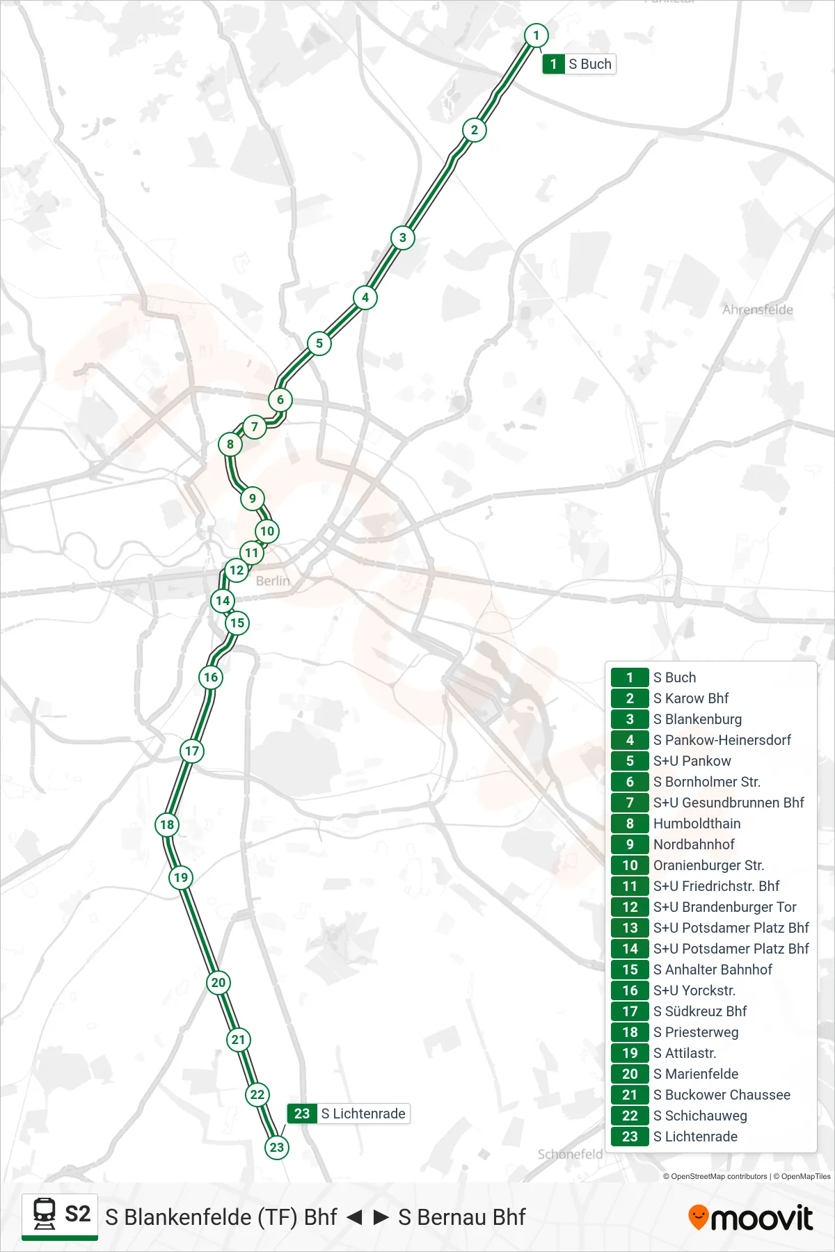 Linie S2 (Bahn) Richtung S Lichtenrade: Route und Haltestellen auf der Karte