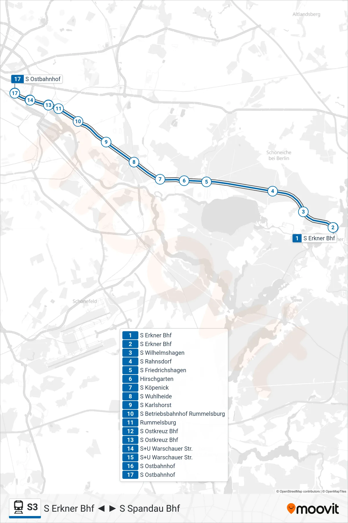 Linie S3 (Bahn) Richtung S Ostbahnhof: Route und Haltestellen auf der Karte