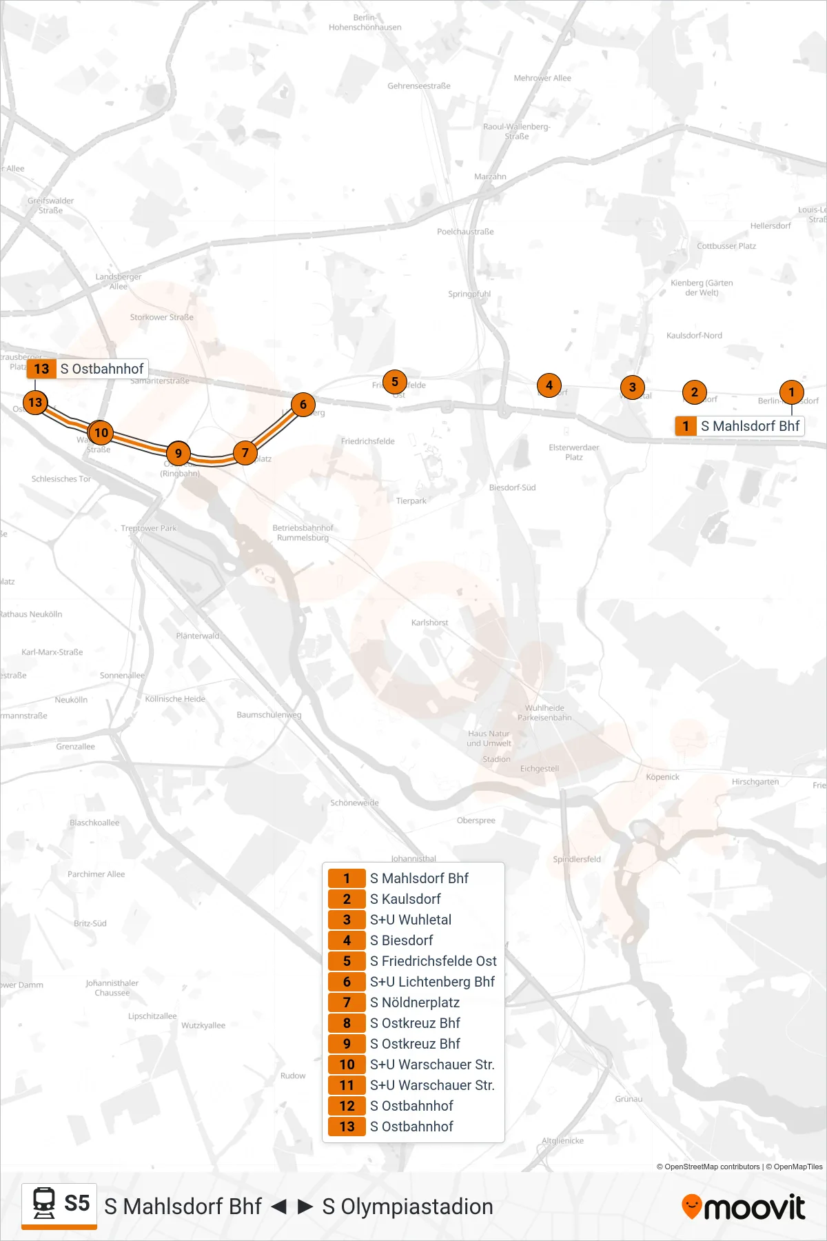 Linie S5 (Bahn) Richtung S Ostbahnhof: Route und Haltestellen auf der Karte