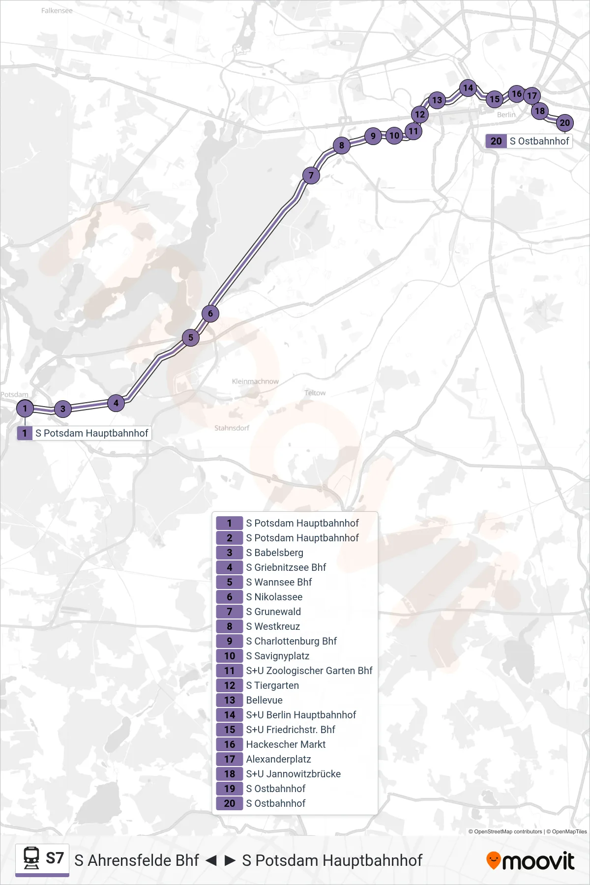 S7 train Line (S Ostbahnhof) route and stops on a map