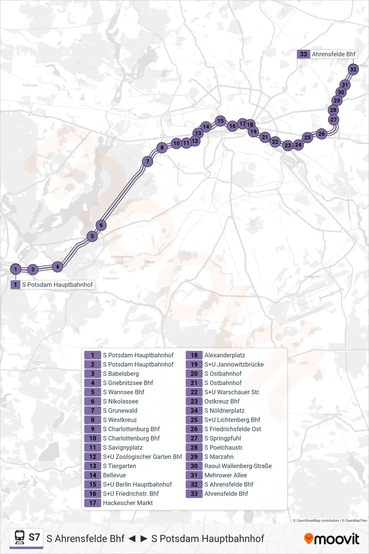 Linie S7 (Bahn) Richtung S Ahrensfelde Bhf: Route und Haltestellen auf der Karte