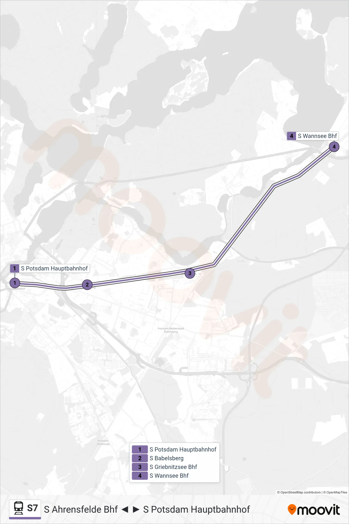 Linie S7 (Bahn) Richtung S Wannsee Bhf: Route und Haltestellen auf der Karte