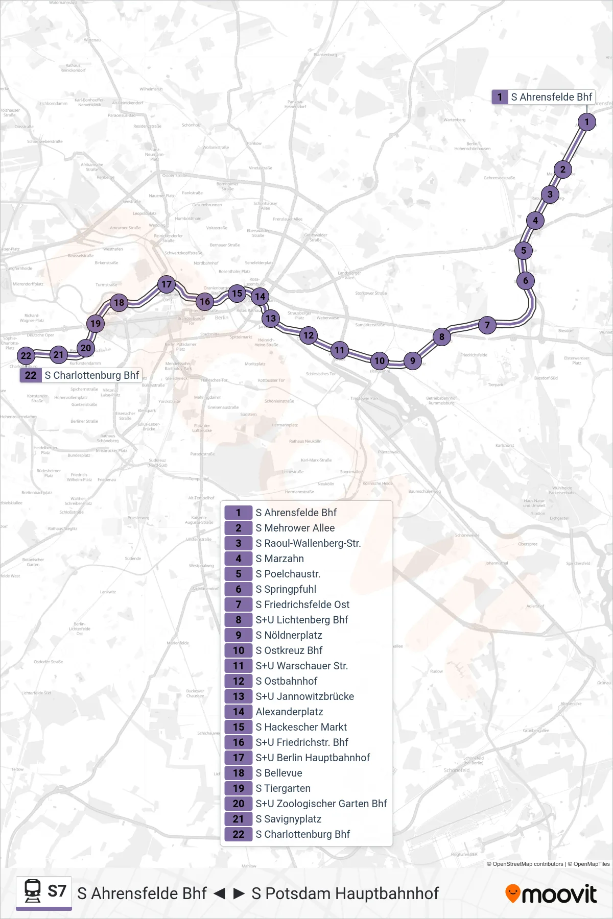 S7 train Line (S Charlottenburg Bhf) route and stops on a map