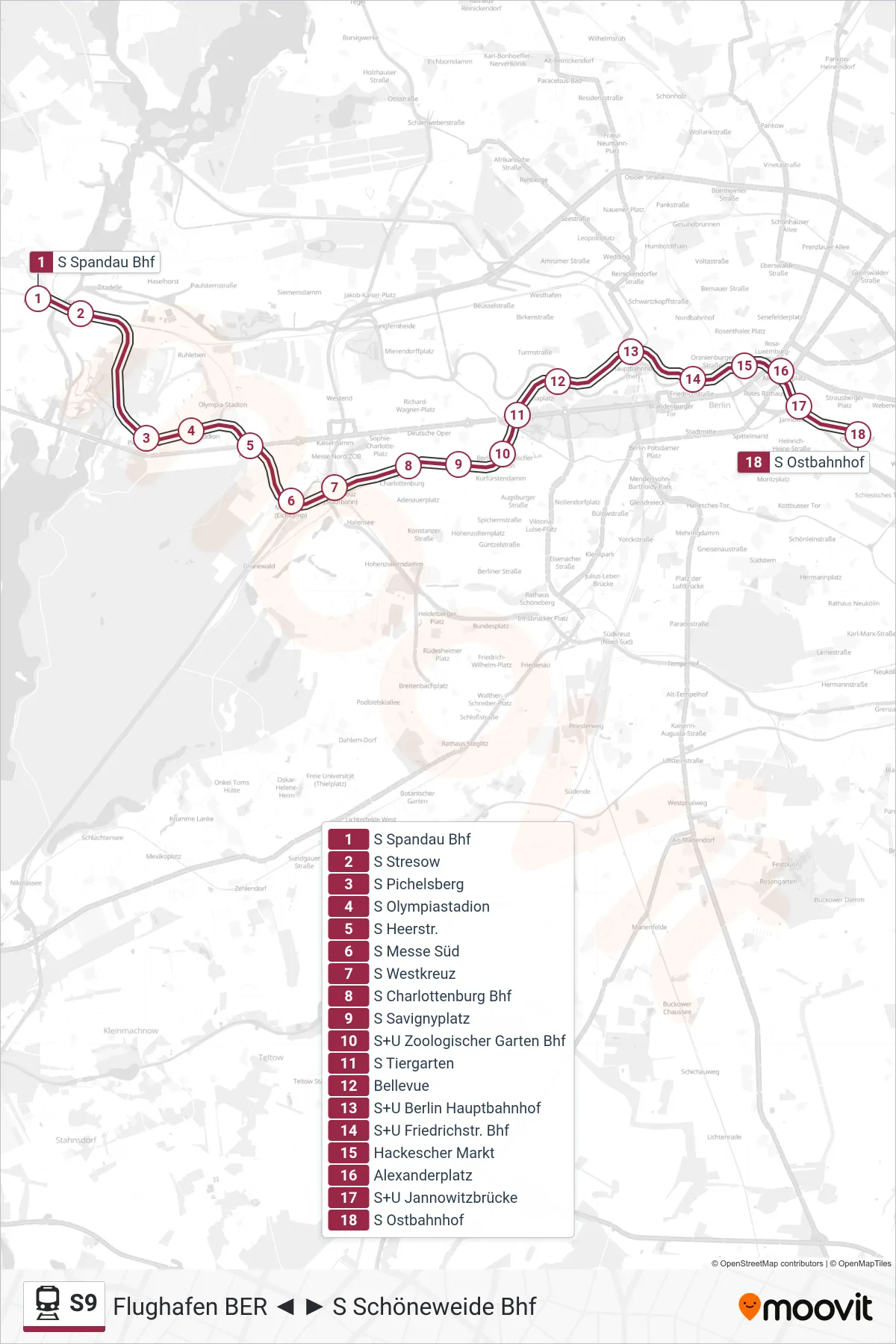 Linie S9 (Bahn) Richtung S Ostbahnhof: Route und Haltestellen auf der Karte
