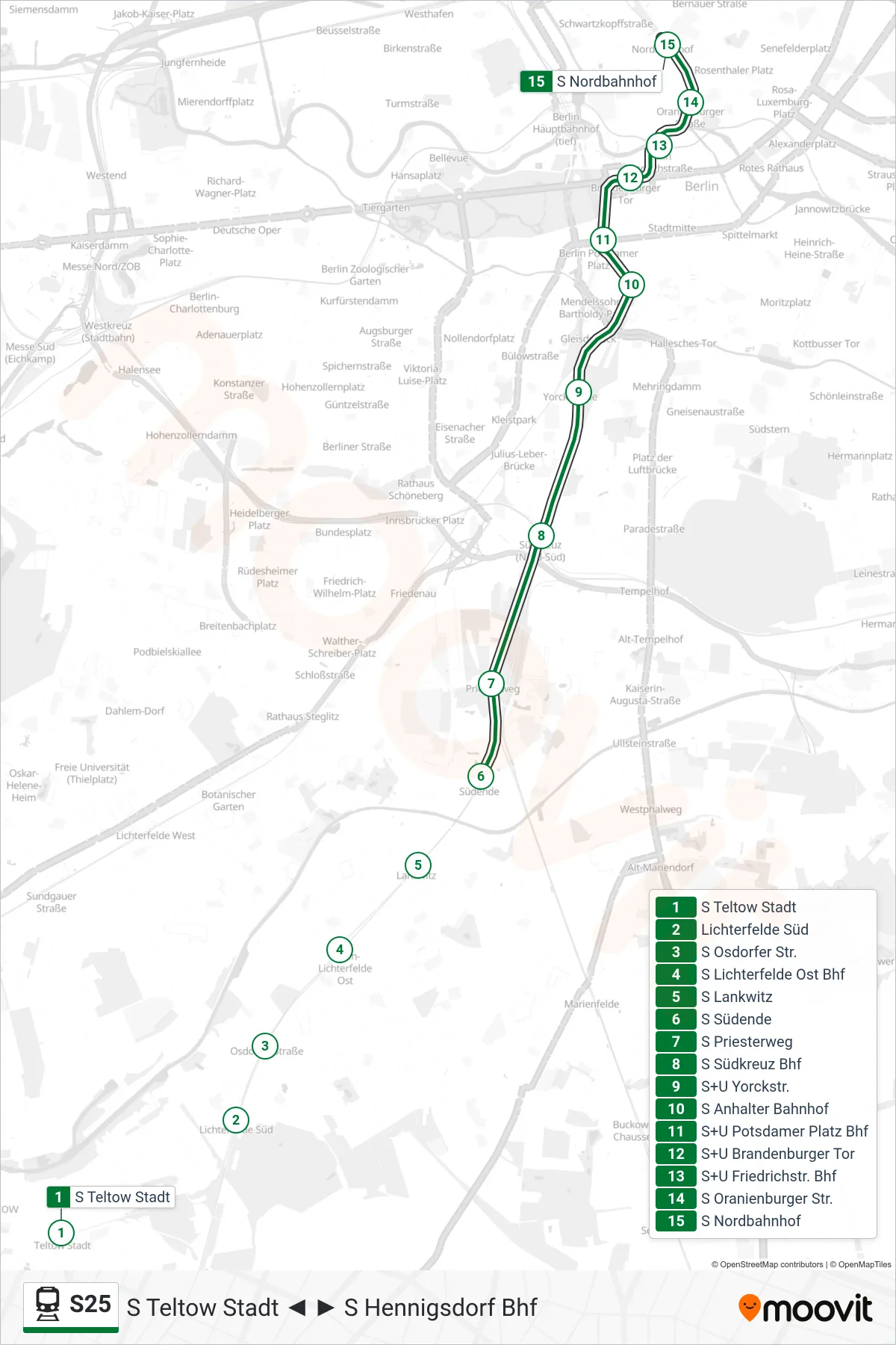Linie S25 (Bahn) Richtung S Nordbahnhof: Route und Haltestellen auf der Karte