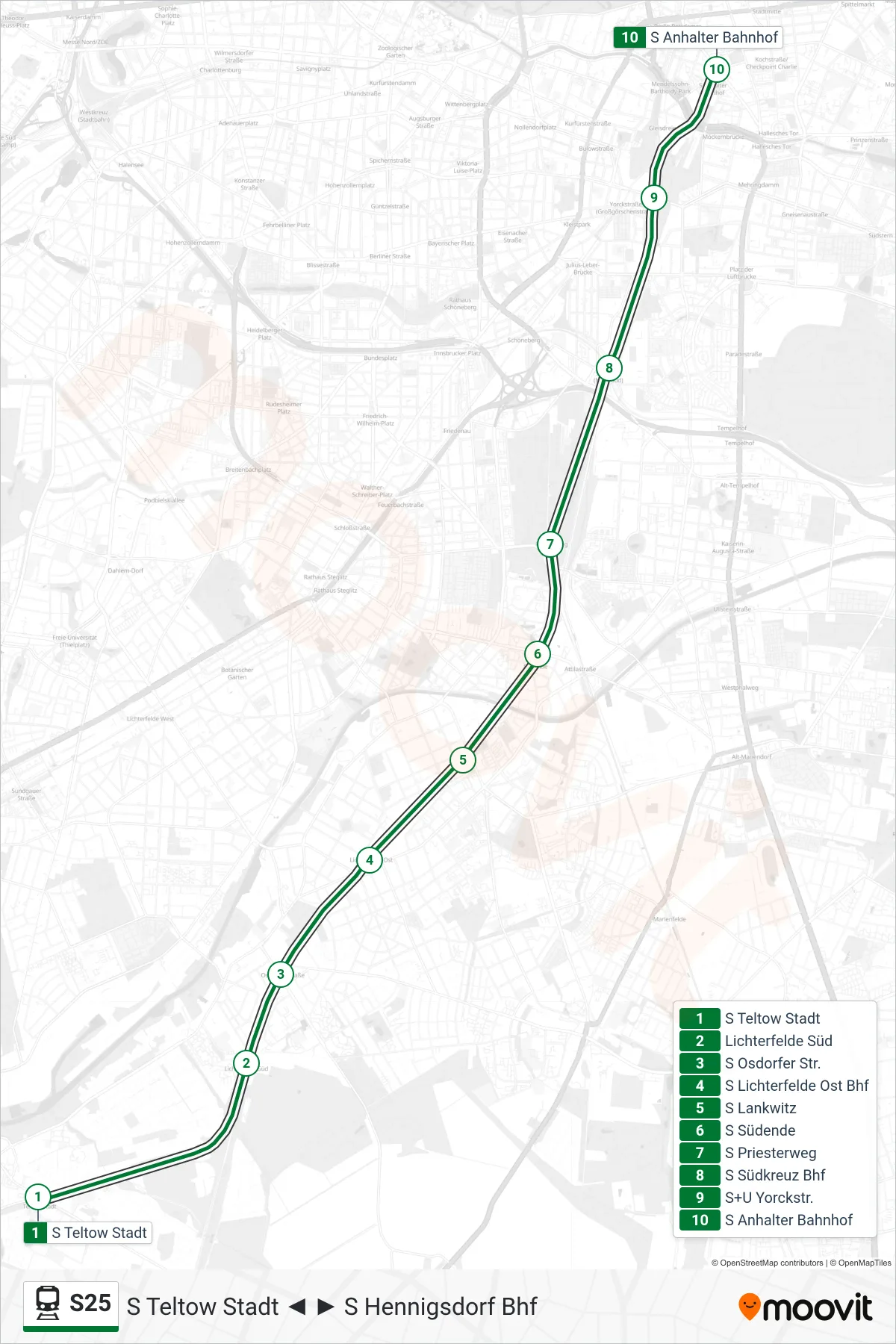 Linie S25 (Bahn) Richtung S Anhalter Bahnhof: Route und Haltestellen auf der Karte