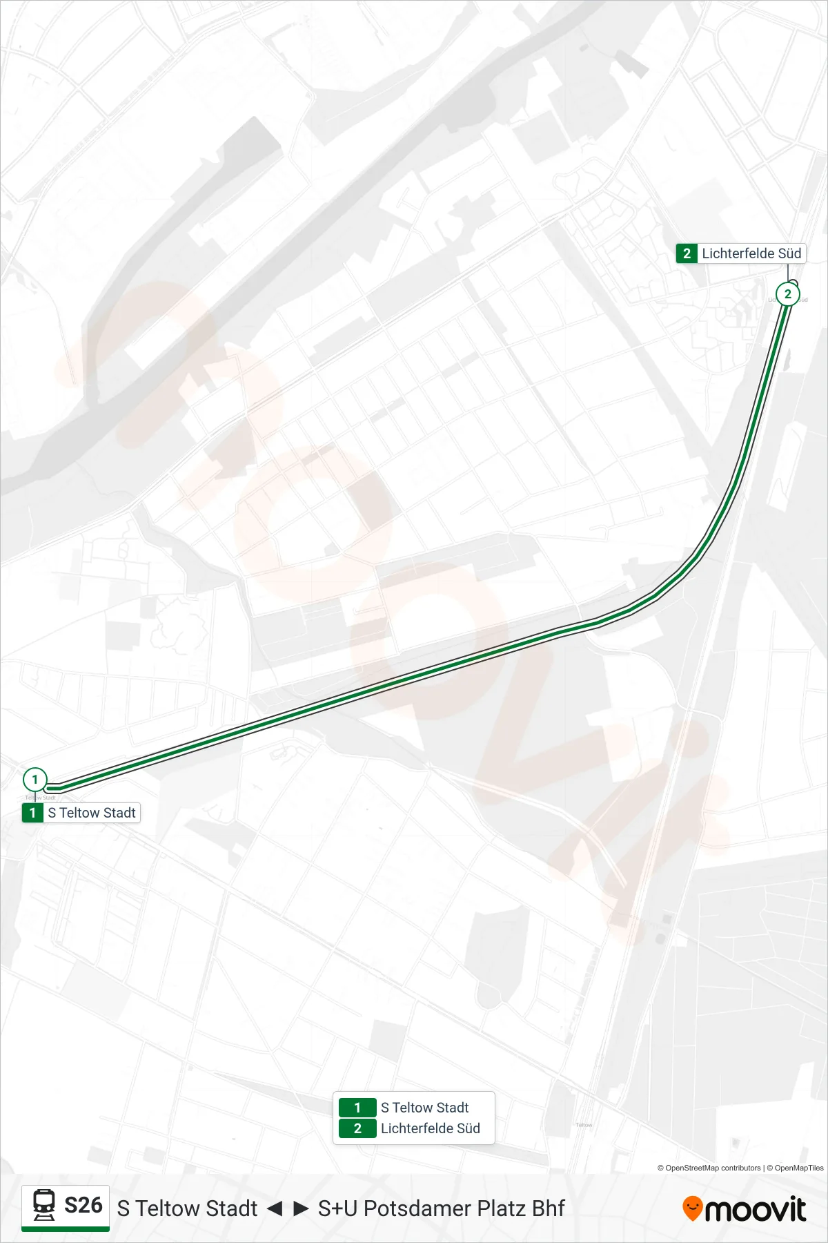 Linie S26 (Bahn) Richtung S Lichterfelde Süd: Route und Haltestellen auf der Karte
