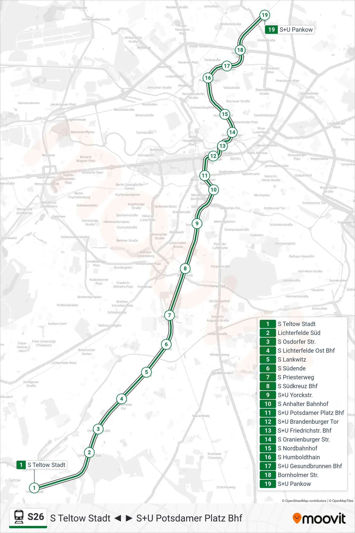 Linie S26 (Bahn) Richtung S+U Pankow: Route und Haltestellen auf der Karte