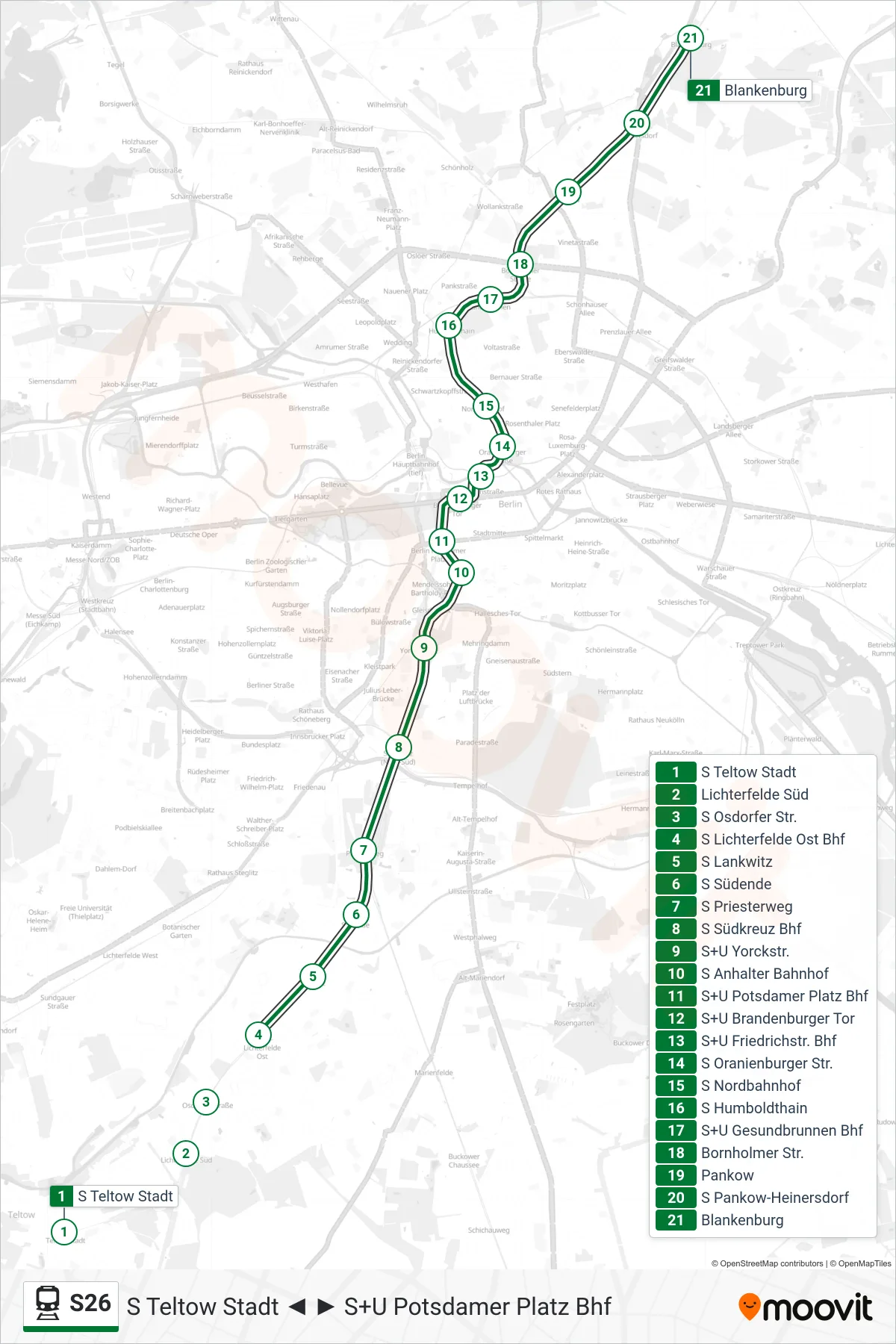 Linie S26 (Bahn) Richtung S Blankenburg: Route und Haltestellen auf der Karte