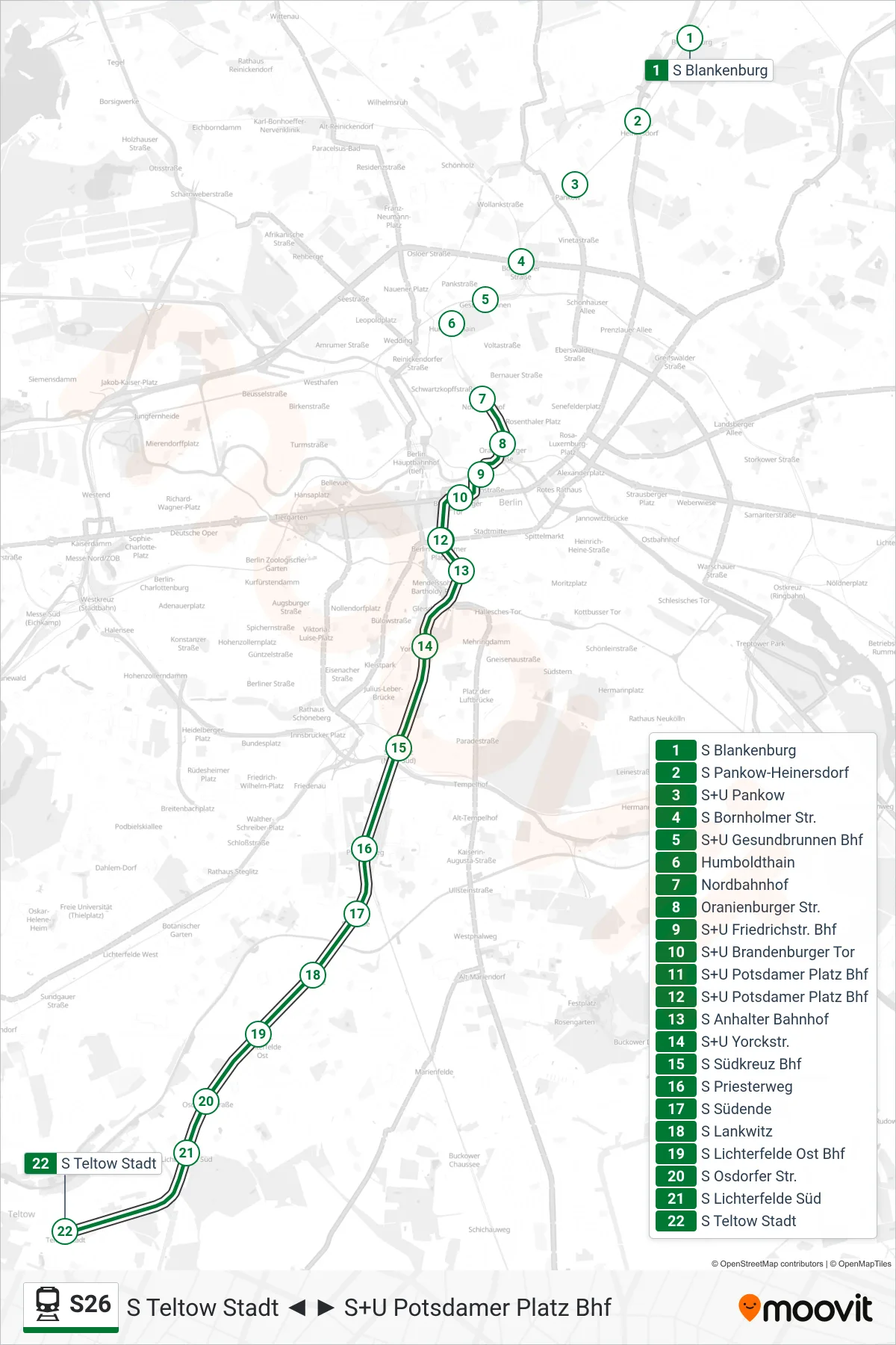 Linie S26 (Bahn) Richtung S Teltow Stadt: Route und Haltestellen auf der Karte