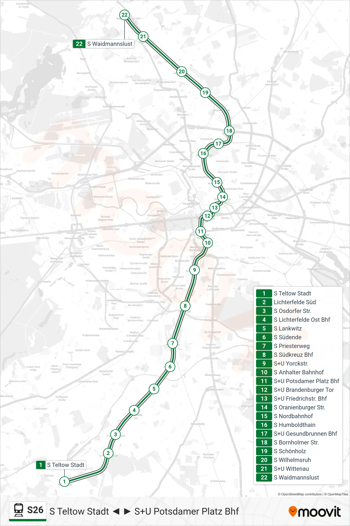 Linie S26 (Bahn) Richtung S Waidmannslust: Route und Haltestellen auf der Karte