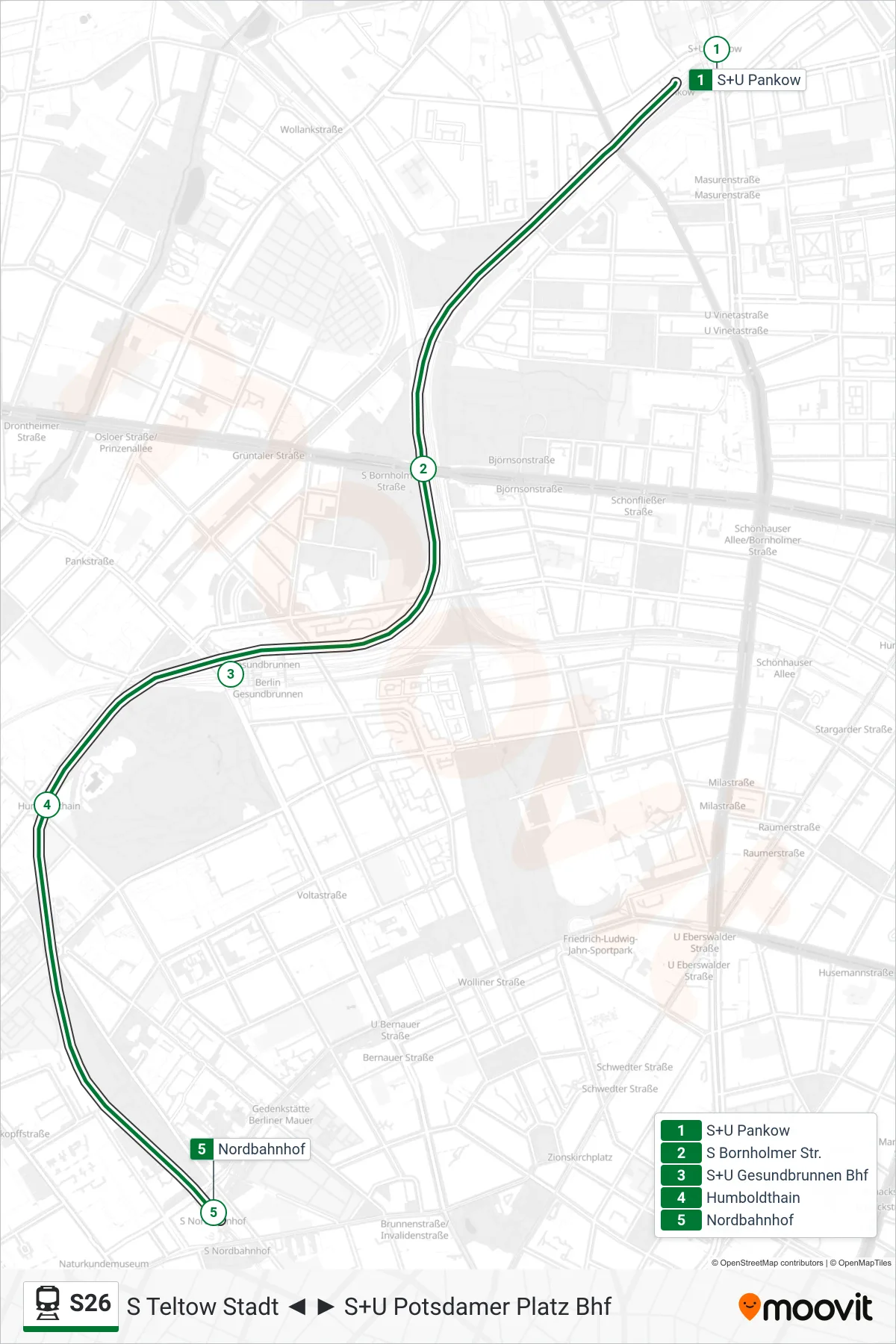 Linie S26 (Bahn) Richtung S Nordbahnhof: Route und Haltestellen auf der Karte
