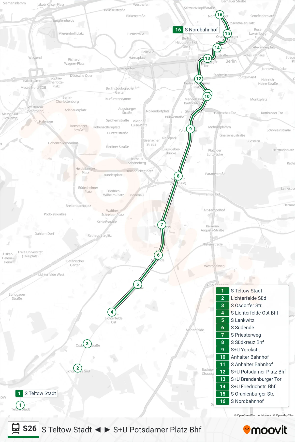 Linie S26 (Bahn) Richtung S Nordbahnhof: Route und Haltestellen auf der Karte