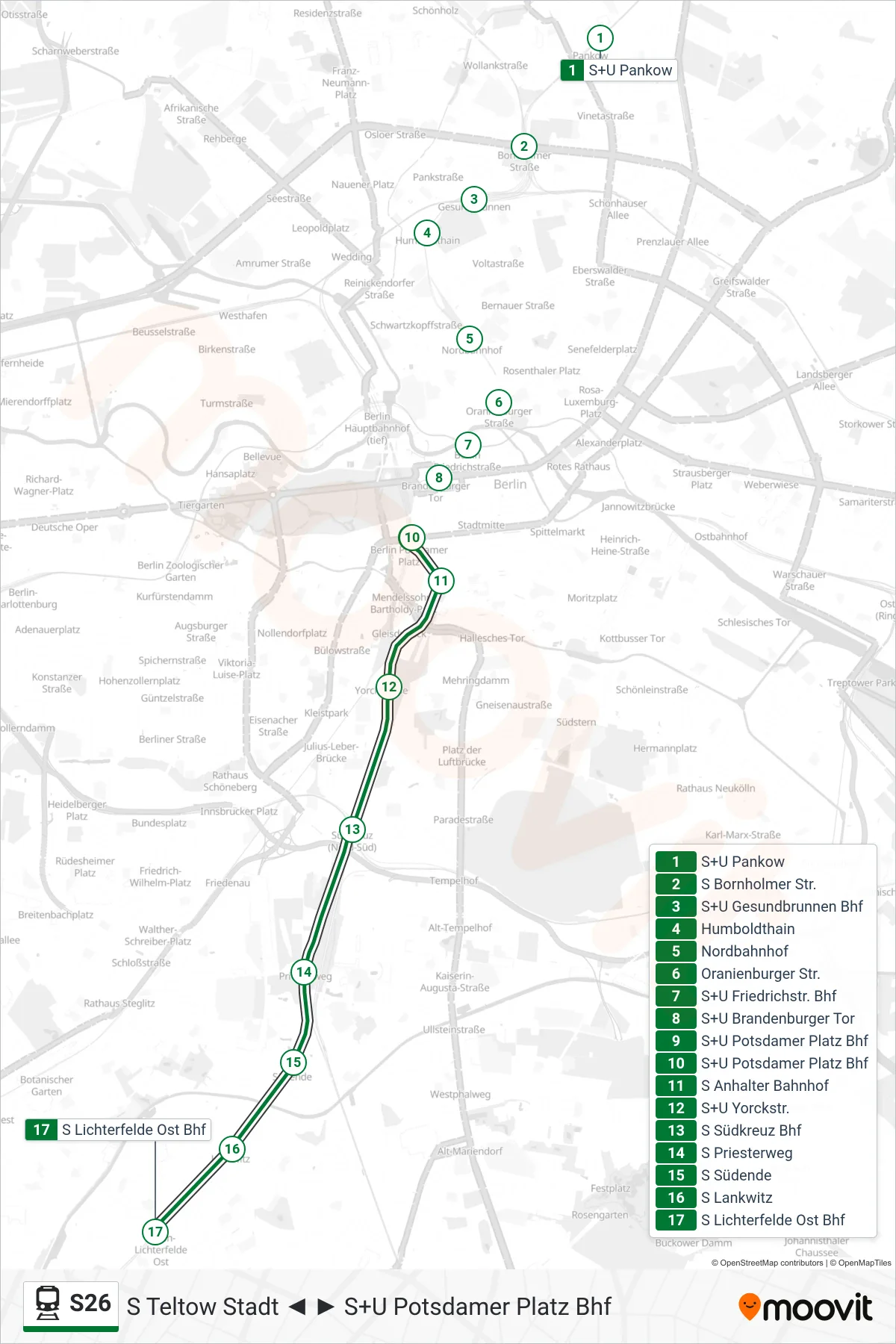 Linie S26 (Bahn) Richtung S Lichterfelde Ost Bhf: Route und Haltestellen auf der Karte
