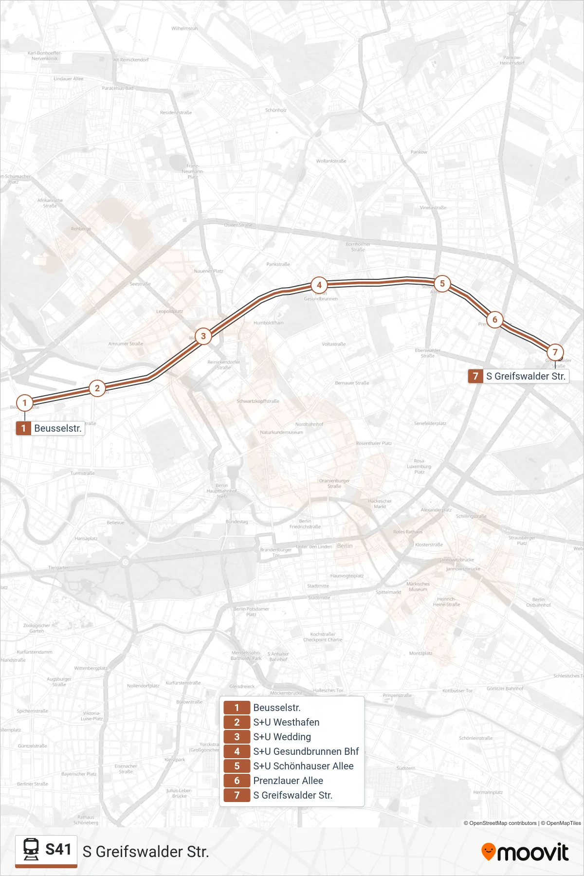 Linie S41 (Bahn) Richtung S Greifswalder Str.: Route und Haltestellen auf der Karte