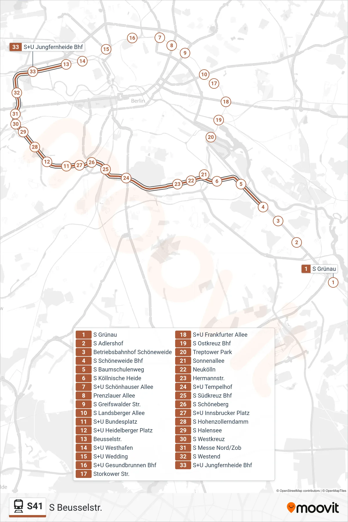 Linie S41 (Bahn) Richtung S Beusselstr.: Route und Haltestellen auf der Karte