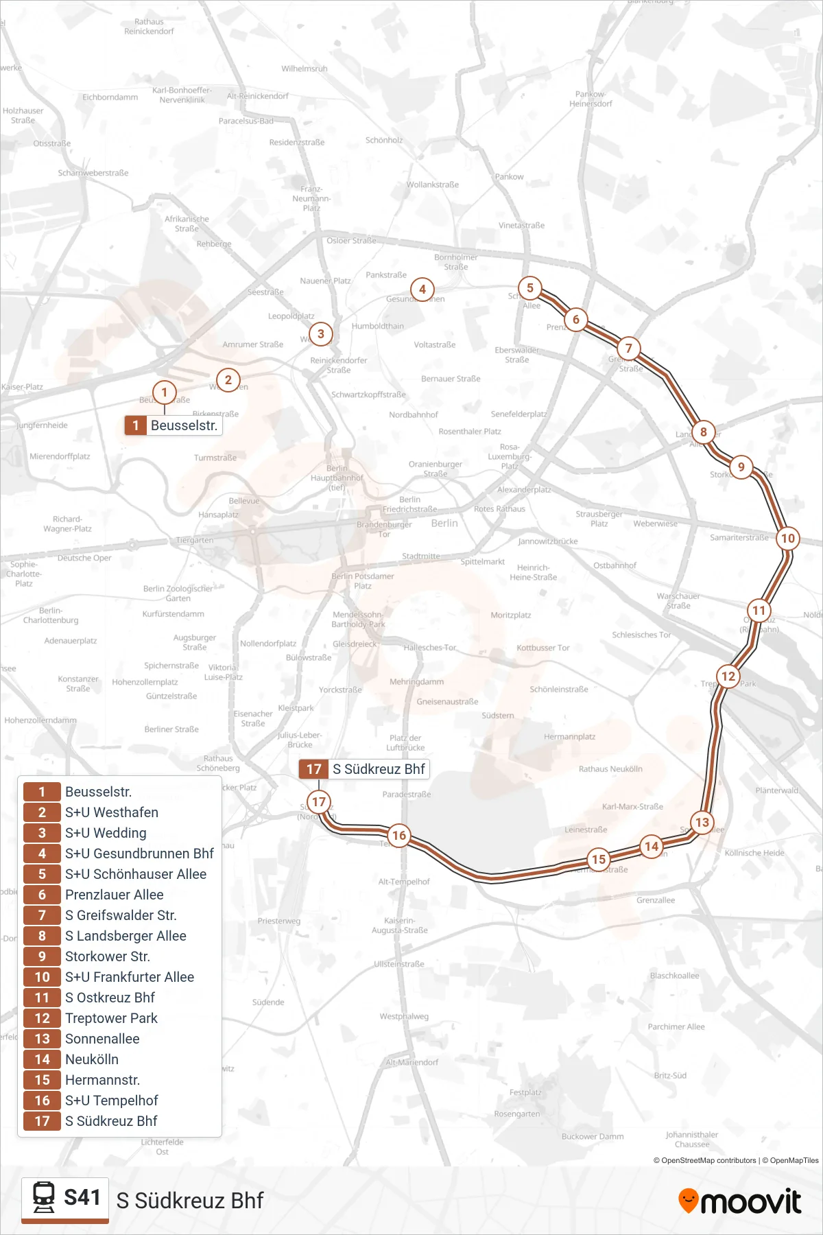 Linie S41 (Bahn) Richtung S Südkreuz Bhf: Route und Haltestellen auf der Karte