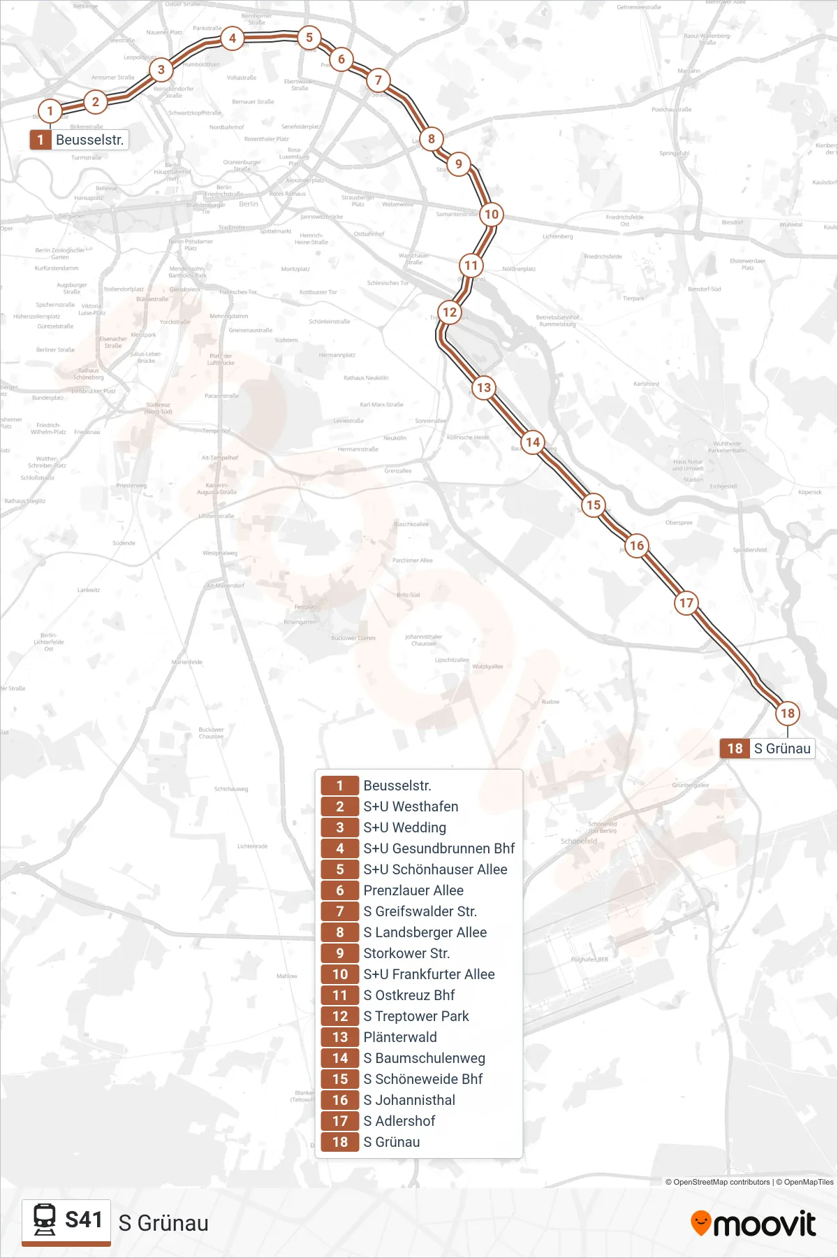 Linie S41 (Bahn) Richtung S Grünau: Route und Haltestellen auf der Karte