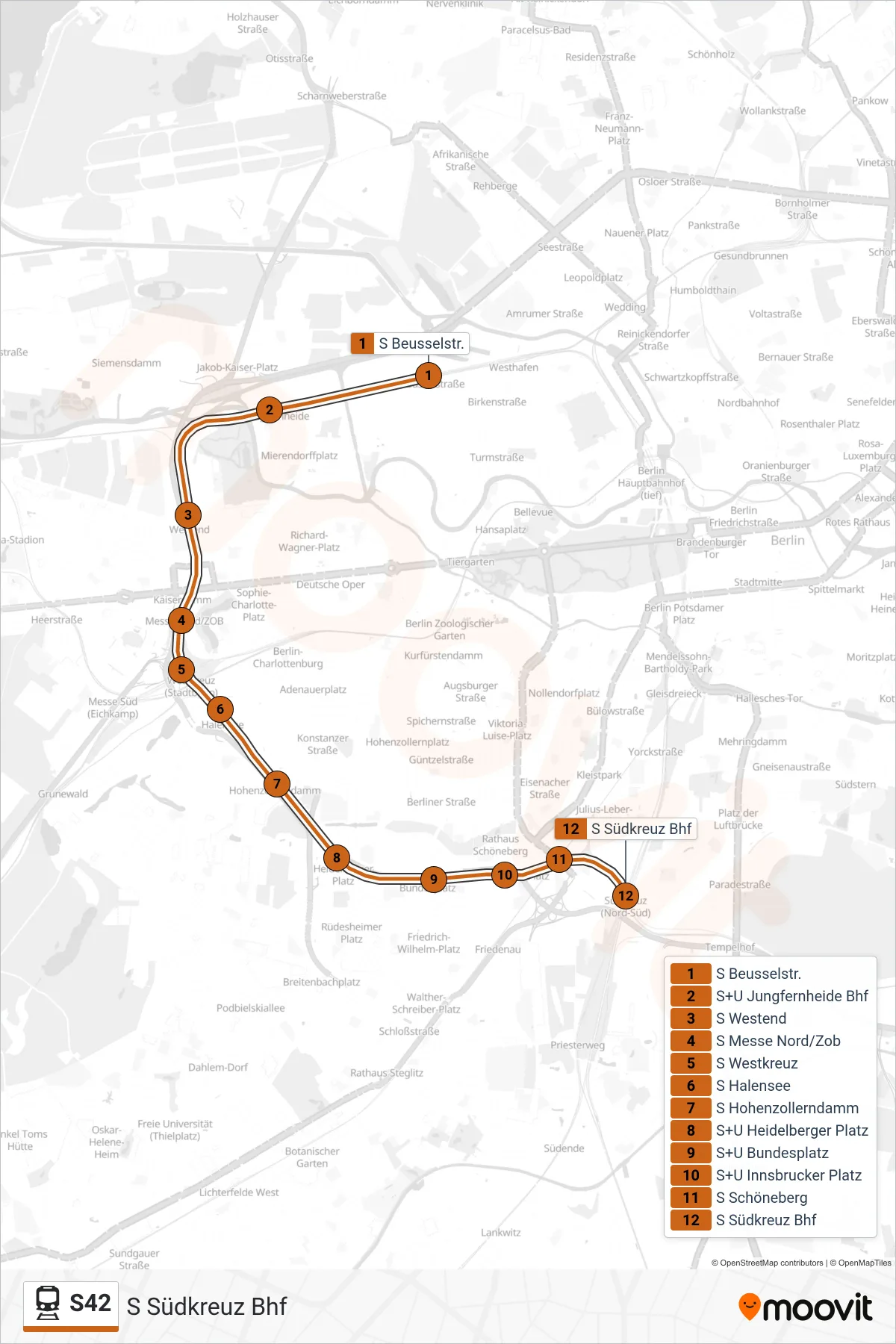 Linie S42 (Bahn) Richtung S Südkreuz Bhf: Route und Haltestellen auf der Karte