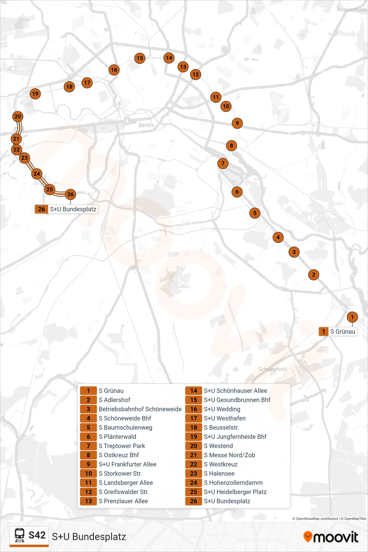 Linie S42 (Bahn) Richtung S+U Bundesplatz: Route und Haltestellen auf der Karte