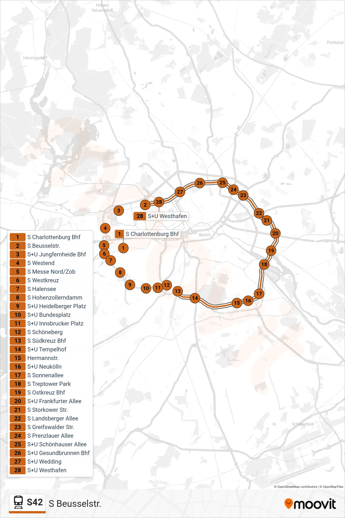 Linie S42 (Bahn) Richtung S Beusselstr.: Route und Haltestellen auf der Karte