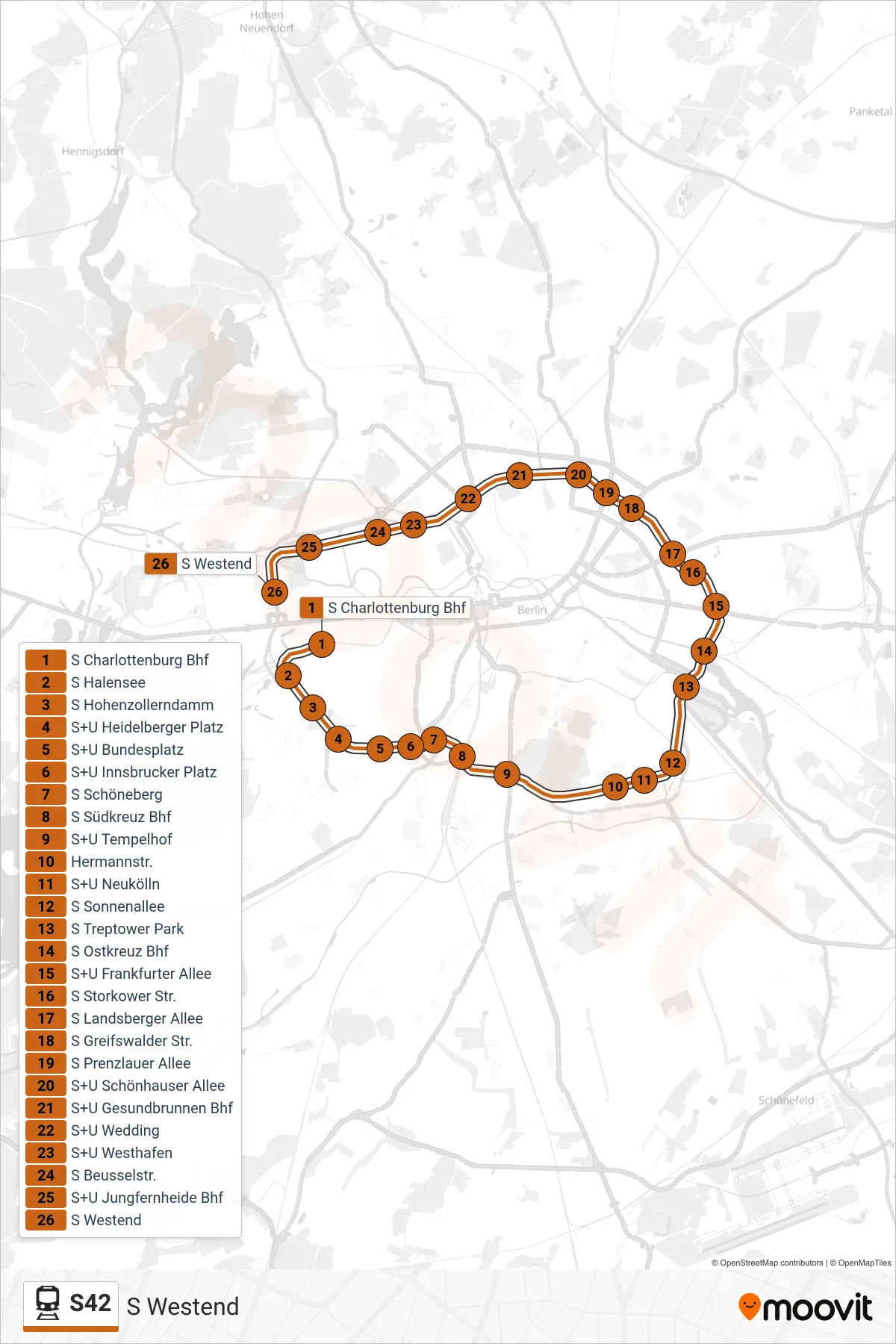 Linie S42 (Bahn) Richtung S Westend: Route und Haltestellen auf der Karte