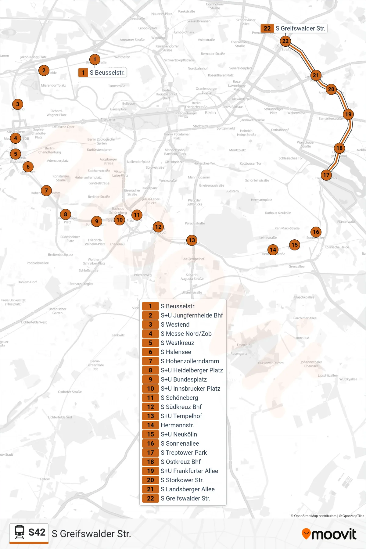 Linie S42 (Bahn) Richtung S Greifswalder Str.: Route und Haltestellen auf der Karte