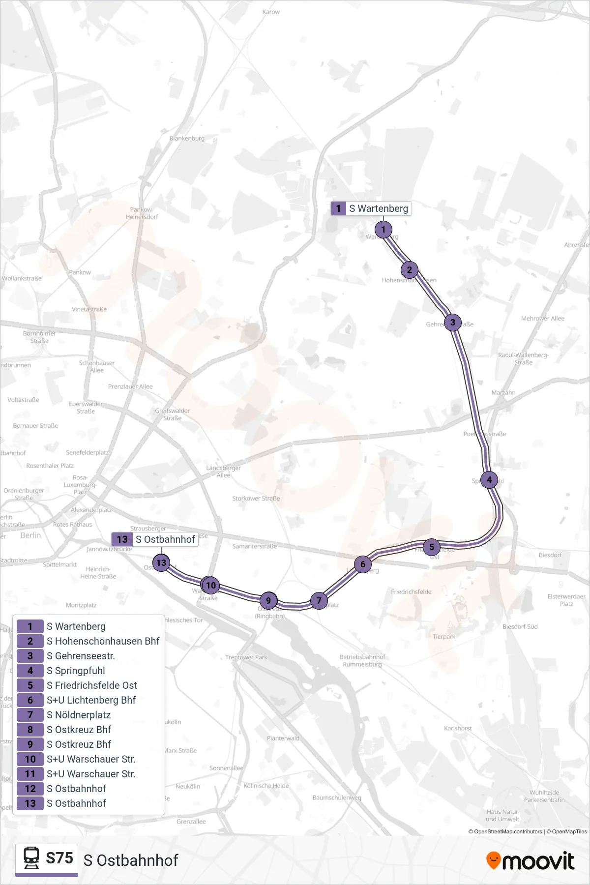 Linie S75 (Bahn) Richtung S Ostbahnhof: Route und Haltestellen auf der Karte