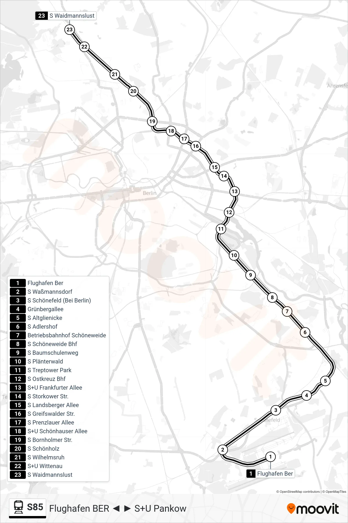 Linie S85 (Bahn) Richtung S Waidmannslust: Route und Haltestellen auf der Karte