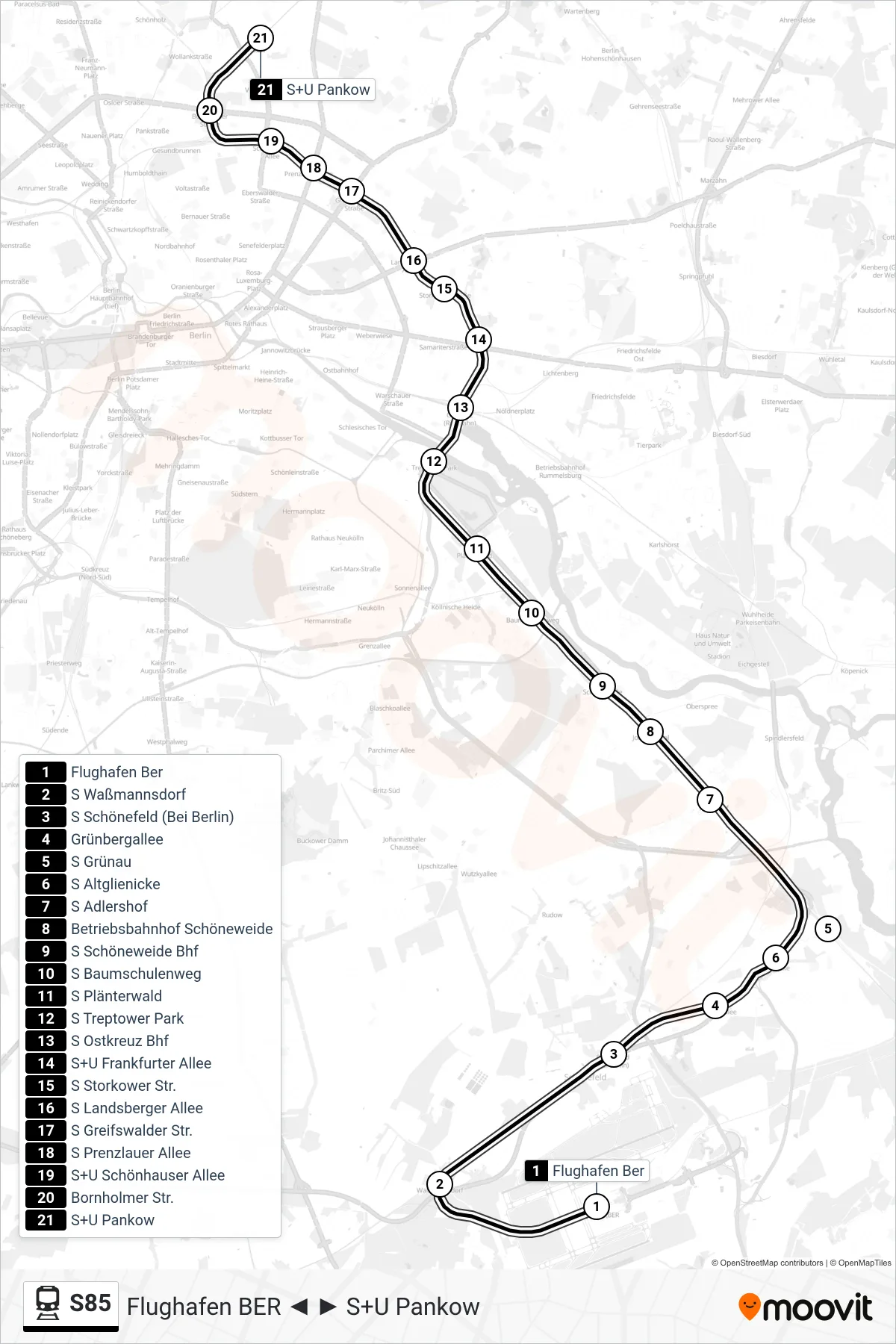 Linie S85 (Bahn) Richtung S+U Pankow: Route und Haltestellen auf der Karte