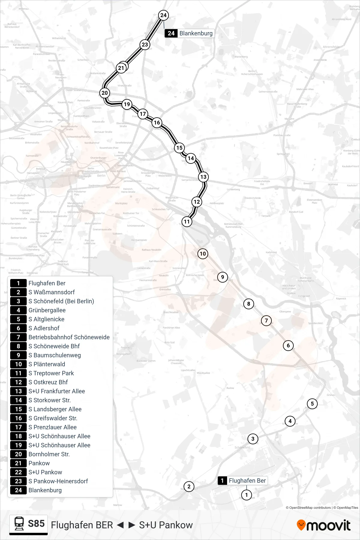 Linie S85 (Bahn) Richtung S Blankenburg: Route und Haltestellen auf der Karte