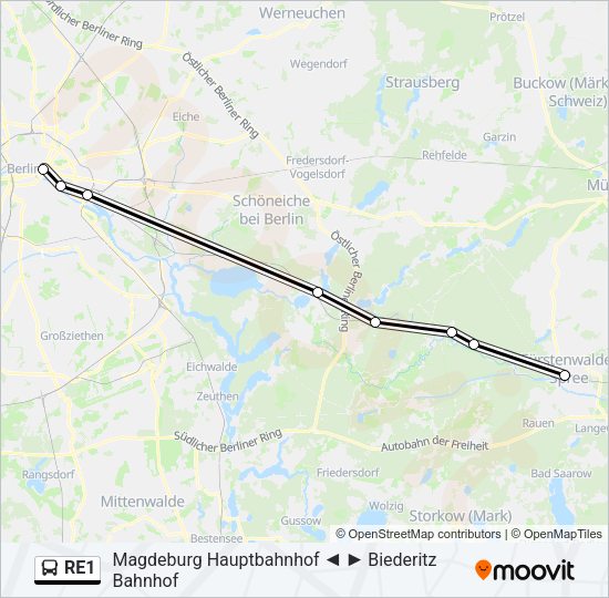 Автобус RE1: карта маршрута