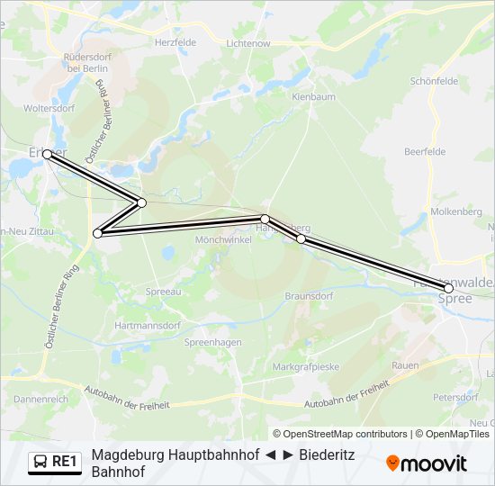 Автобус RE1: карта маршрута