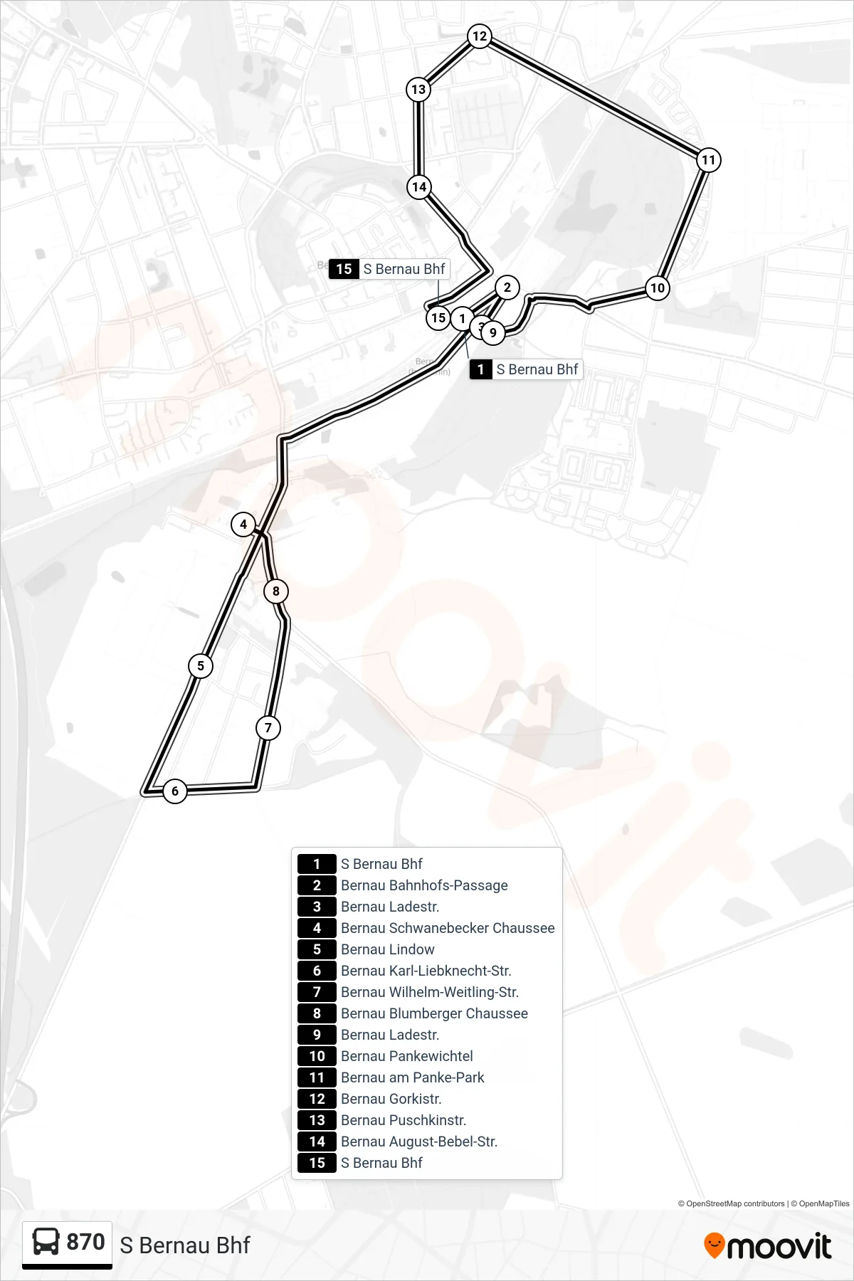 Linie 870 (Bus) Richtung S Bernau Bhf: Route und Haltestellen auf der Karte