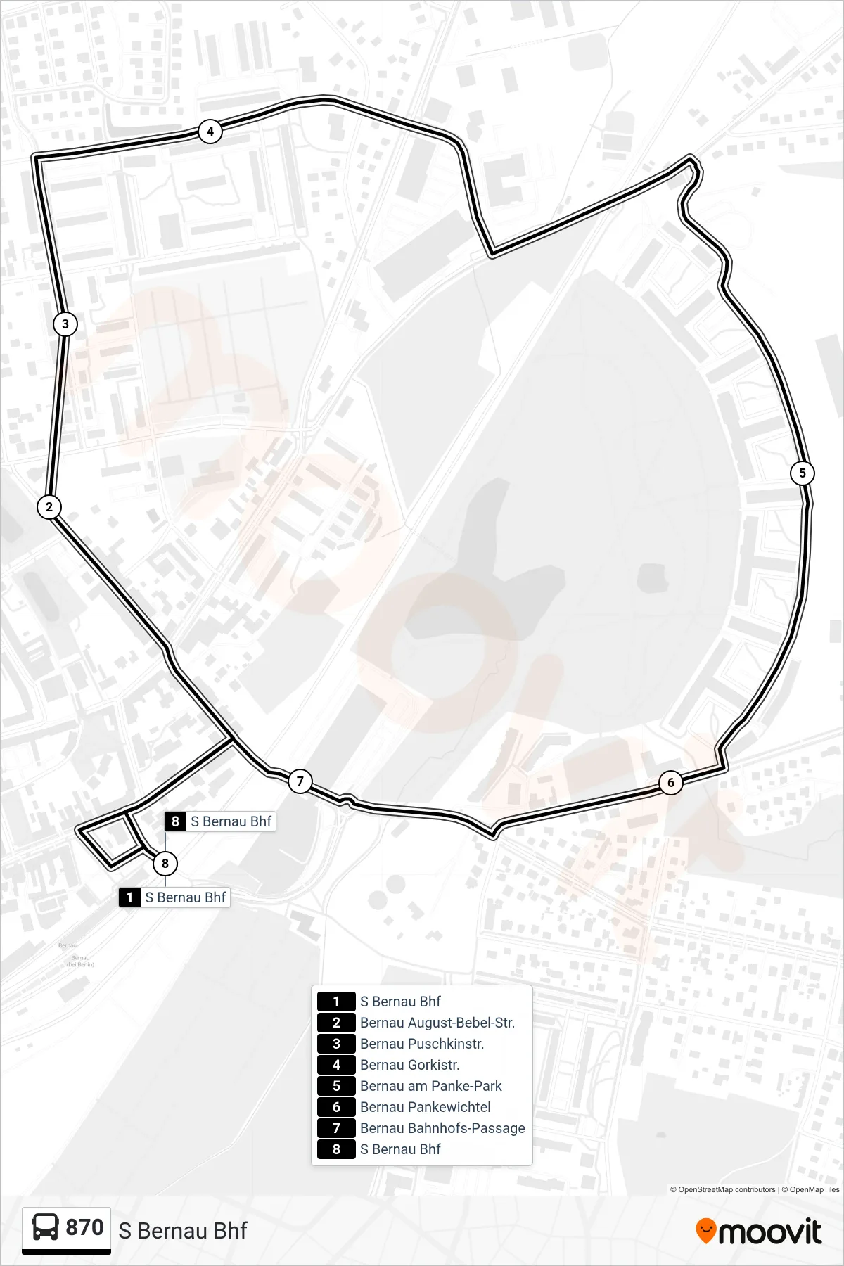 Linie 870 (Bus) Richtung S Bernau Bhf: Route und Haltestellen auf der Karte