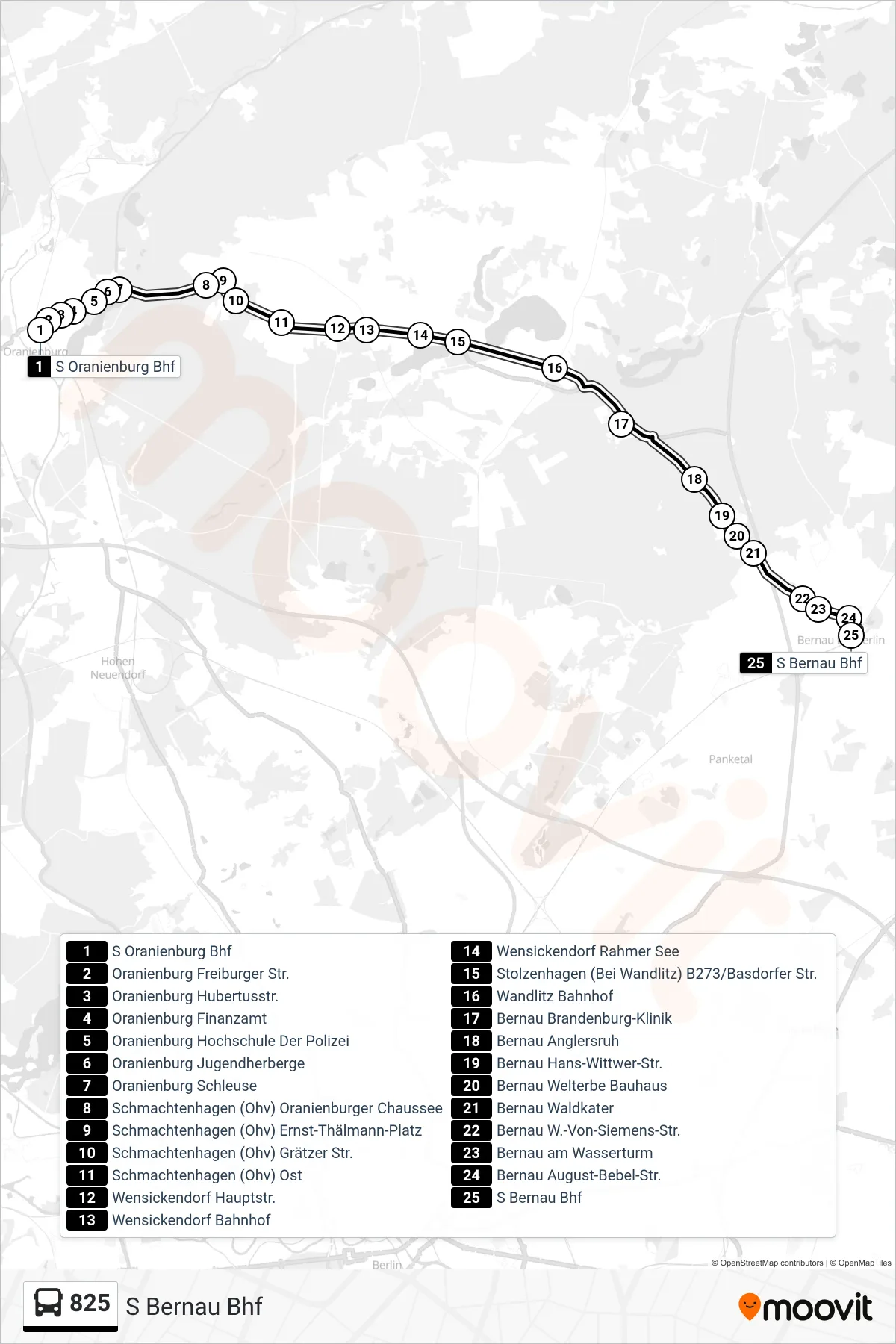 Linie 825 (Bus) Richtung S Bernau Bhf: Route und Haltestellen auf der Karte