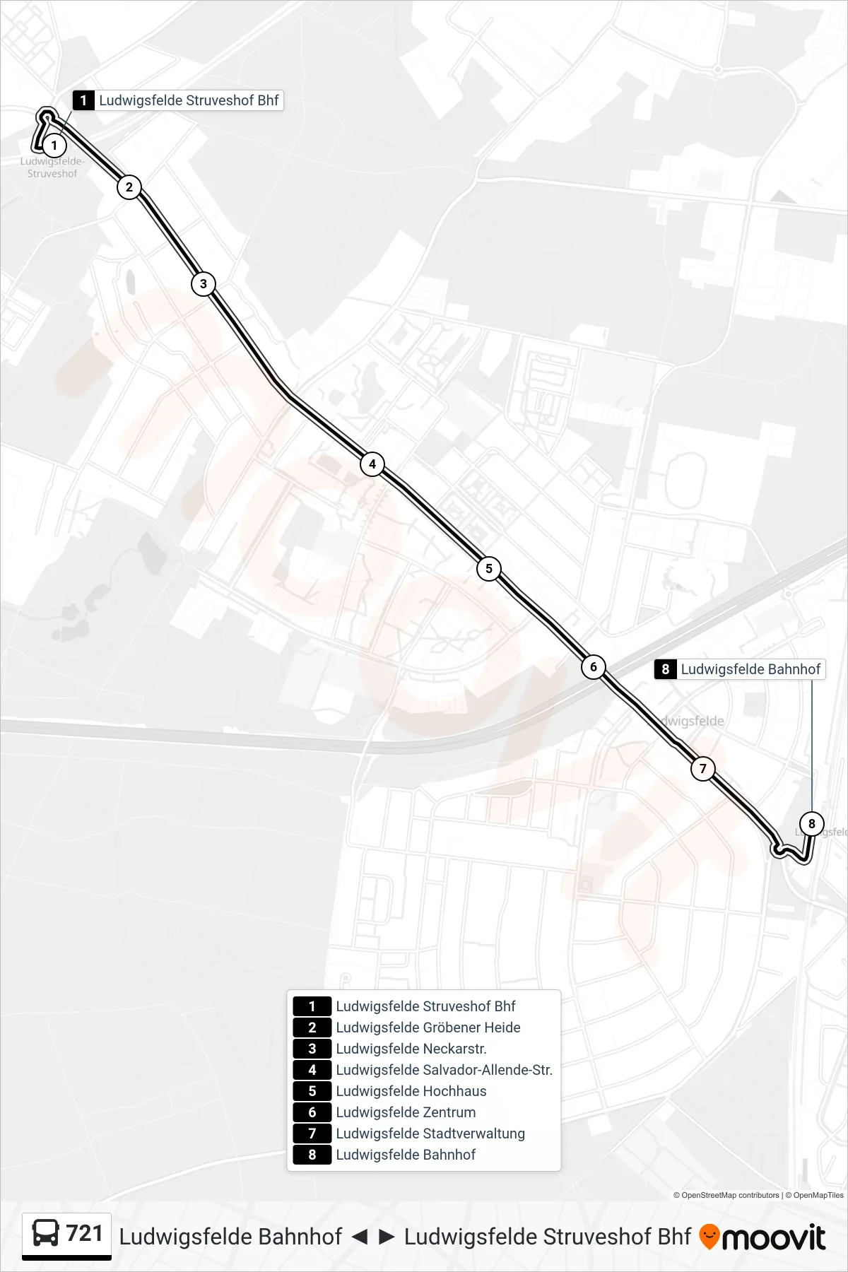 Linie 721 (Bus) Richtung Ludwigsfelde Bahnhof: Route und Haltestellen auf der Karte