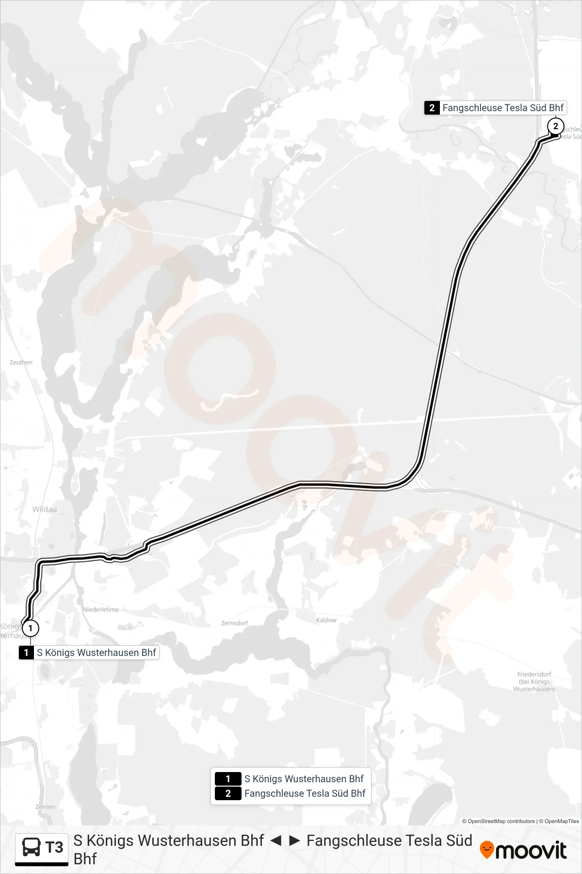 Linie T3 (Bus) Richtung Fangschleuse Tesla Süd Bhf: Route und Haltestellen auf der Karte
