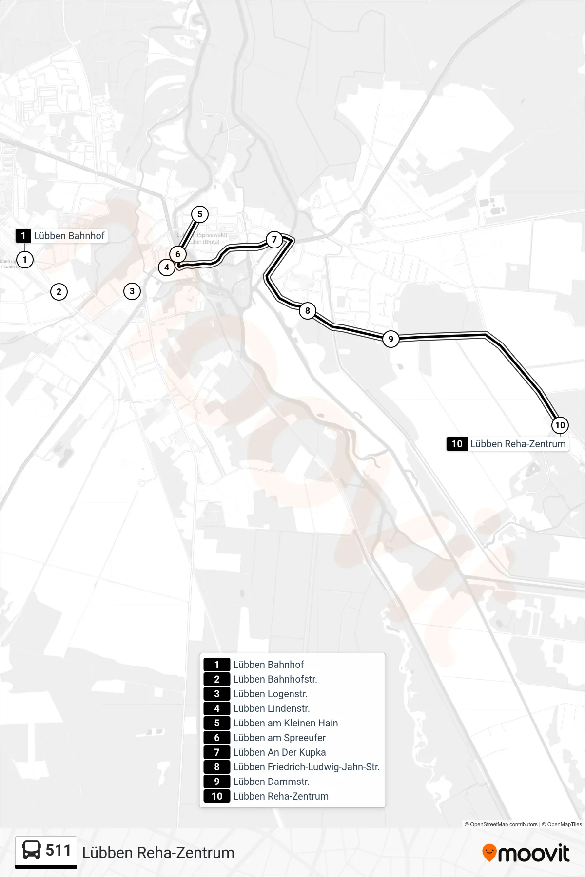 Linie 511 (Bus) Richtung Lübben Reha-Zentrum: Route und Haltestellen auf der Karte