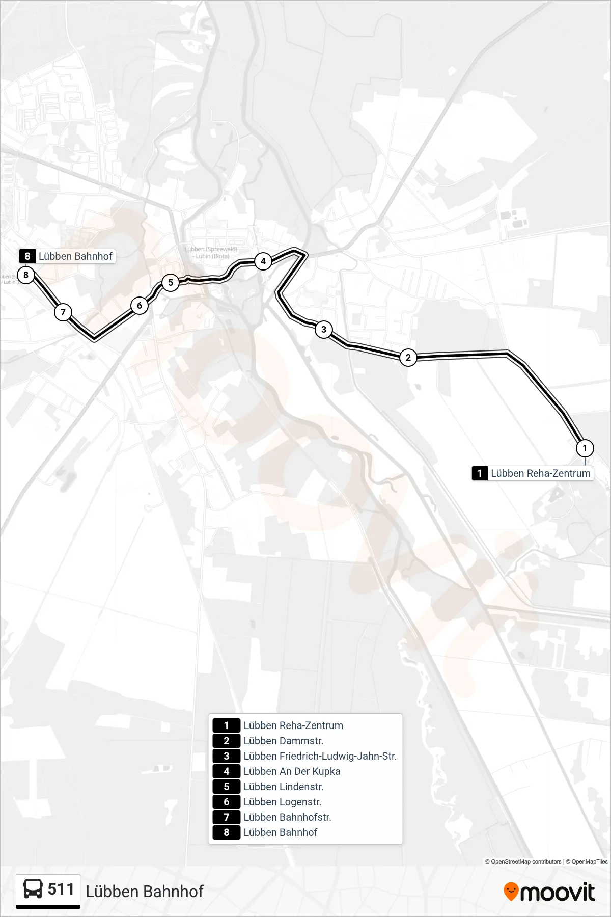 Linie 511 (Bus) Richtung Lübben Bahnhof: Route und Haltestellen auf der Karte